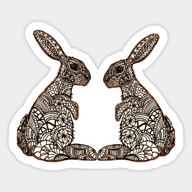 Tribal Bundoodle - intricate Rabbit Design Sticker by YollieBeeArt